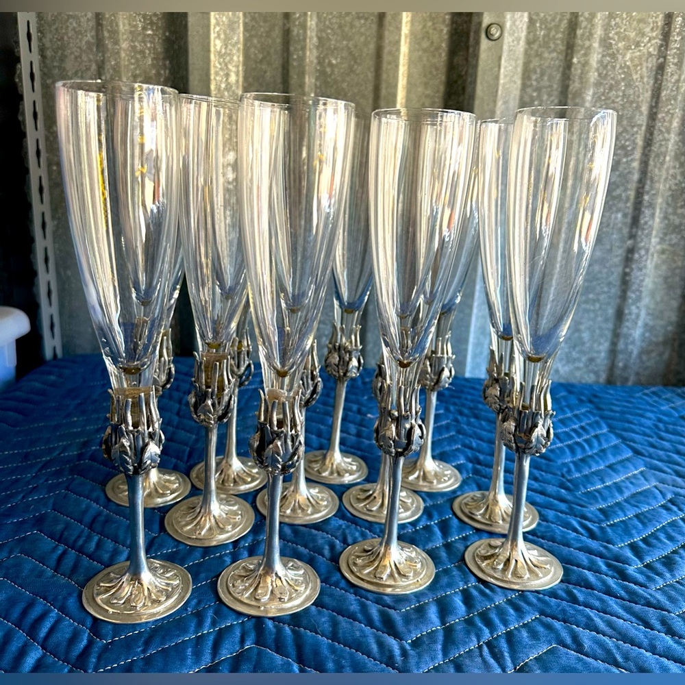 Vintage Castor Cooper Pewter Footed Champagne Flutes - Set of 6